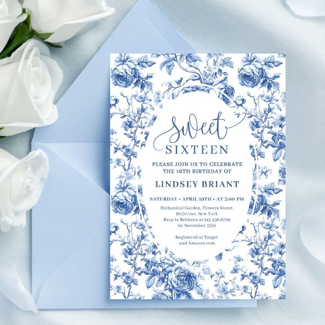 Convite Floral Digital Azul Marinho 16º Aniversári (Navy Blue Digital Floral Invitation 16th Birthday)