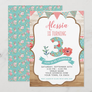 Convite floral do aniversário de 3 anos do chique
