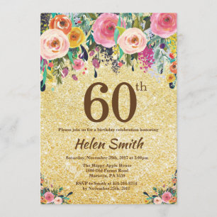 Convite floral do aniversário do brilho Dourado