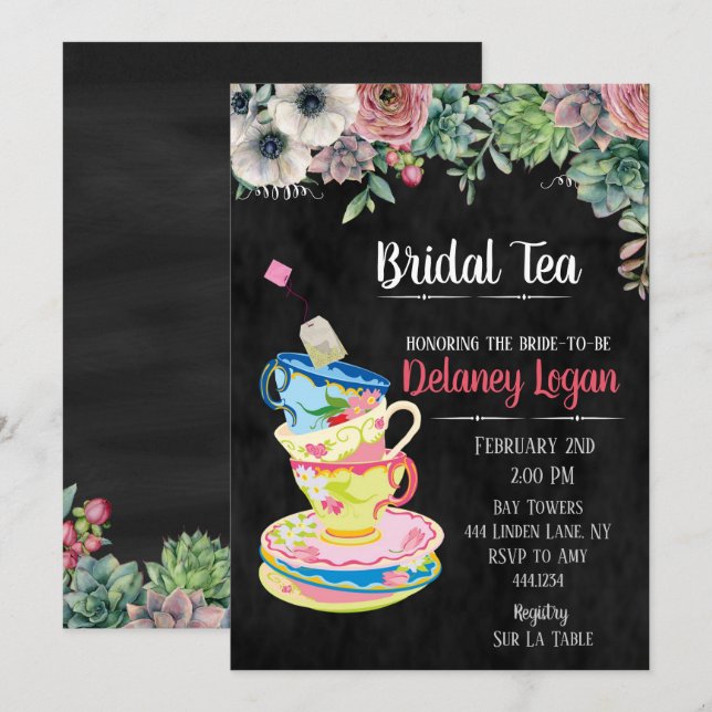 Convite floral do Bridal Tea Party (Frente/Verso)