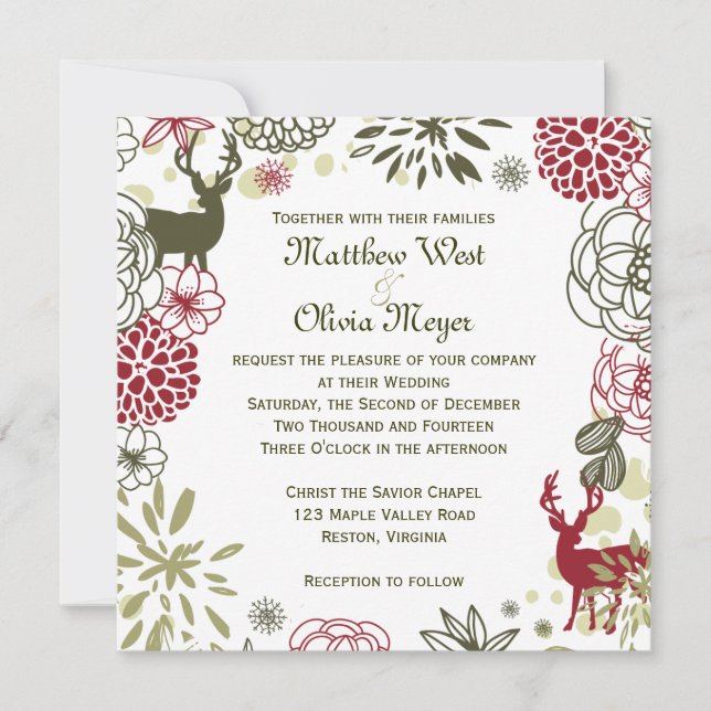 Convite floral do casamento do Natal da rena (Frente)