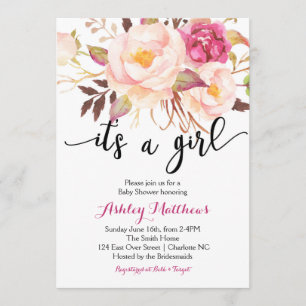 Convite floral do chá de fraldas das penas florais