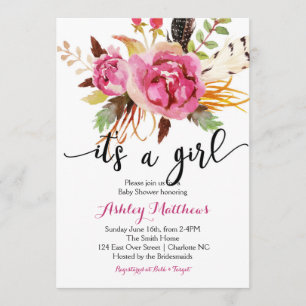 Convite floral do chá de fraldas das penas florais