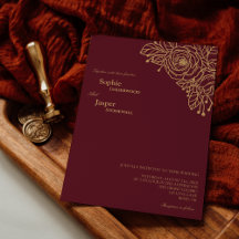 Convite Floral Dourado Burgundy