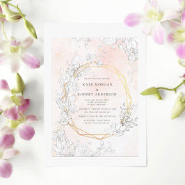Convite Floral Dourado com Rosa Moderno e Sutil