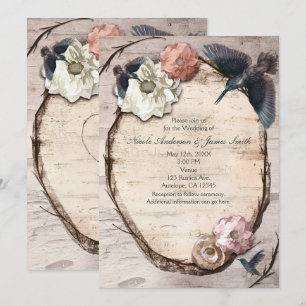 Convite Floral e Beija-flor de Bétula Branca Rústi