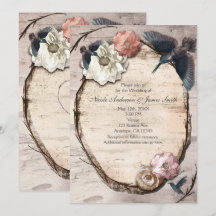 Convite Floral e Beija-flor de Bétula Branco Rústi