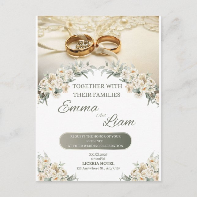 Convite Floral Elegante - Emma & Liam (Frente)