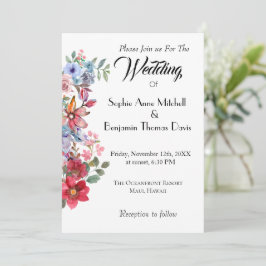 Convite Floral Elegante para Casamento com Aquarel