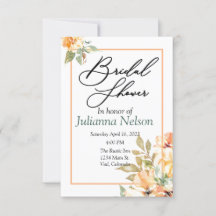 Convite floral em aquarela laranja e amarelo