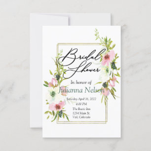 Convite floral em aquarela rosa e branco