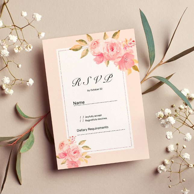 Convite floral em aquarela rosa pastel e menta par (Watercolor mint pastel pink floral RSVP )
