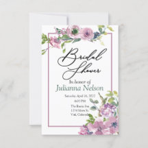 Convite floral em aquarela roxa