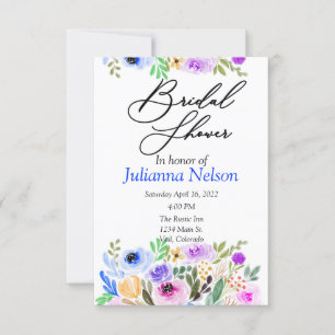 Convite floral em aquarela roxo e azul