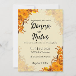 convite floral estético laranja