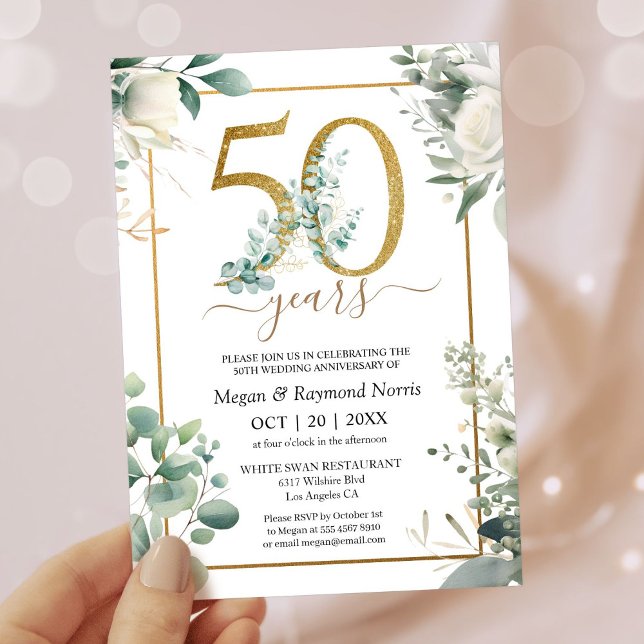 Convite Floral Eucalipto Bodas de Ouro 50º Anivers (Criador carregado)
