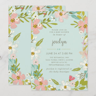 Convite floral feliz do chá de fraldas da hortel