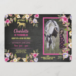 Convite Floral Giz de Cavalo Rosa Festa de Cavalo