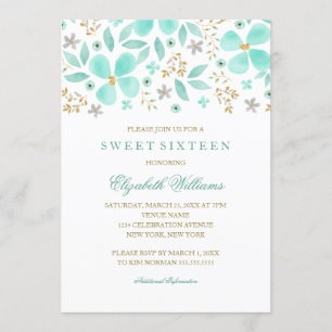 Convite Floral Gold Mint Leaf Sweet 16