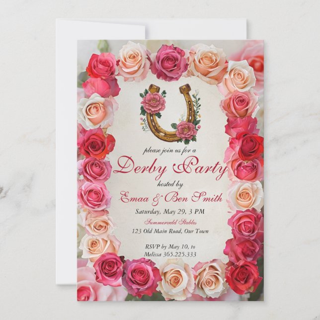 Convite Floral Kentucky Derby com Ferradura da Sor (Frente)