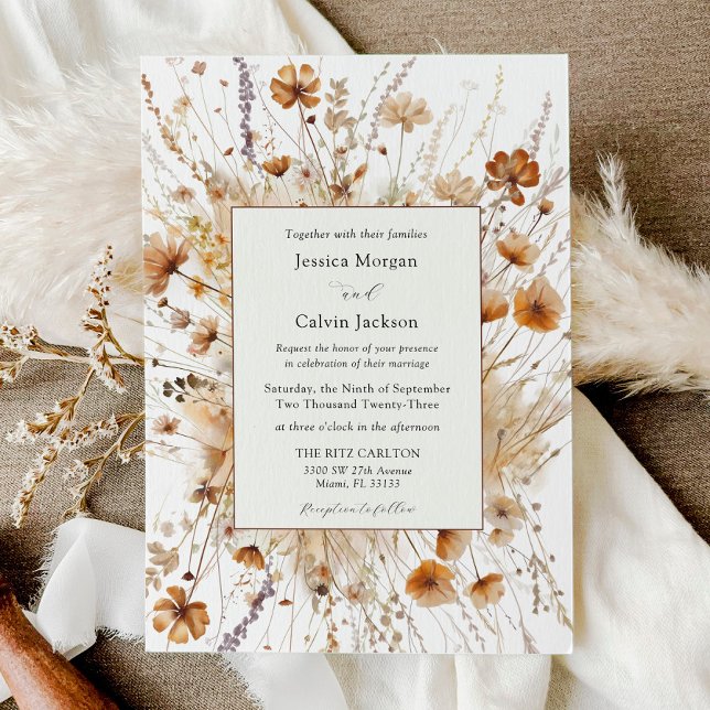 Convite Floral Laranja de Casamento de Outono (Criador carregado)