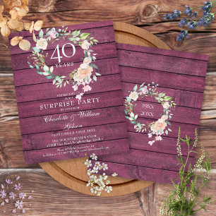 Convite Floral Madeira Rústica Rubi de 40º Anivers