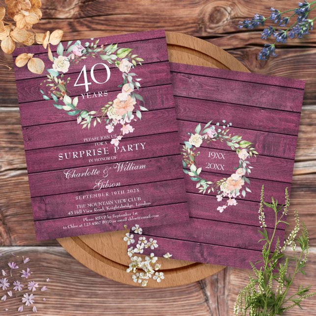 Convite Floral Madeira Rústica Rubi de 40º Anivers (Criador carregado)