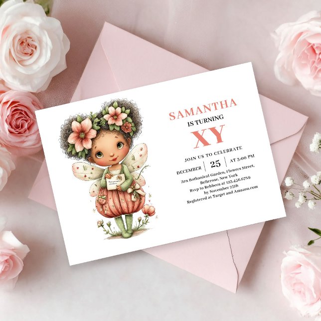 Convite Floral Mágico de Aniversário de Menina Fad (Fairy Girl Birthday Magical Blush Floral invitation)