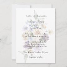 Convite Floral Marfim, Lavanda e Azul Elegante 5x7