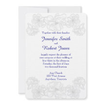 Convite Floral marinho Azul e Branco