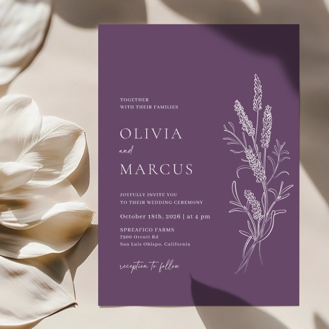 Convite Floral Minimalista de Casamento Boho Lavan (Lavender Wedding Invitation)