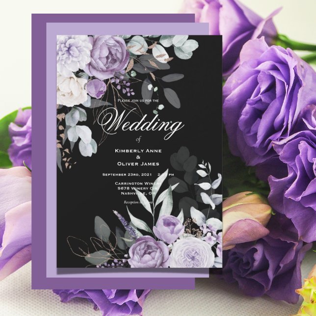 Convite Floral Moderno para Casamento Purple & Bla (Criador carregado)