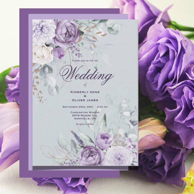 Convite Floral Moderno Purple & Green (Criador carregado)