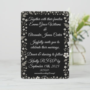 Convite Floral Negro para Casamento com Branco Ele