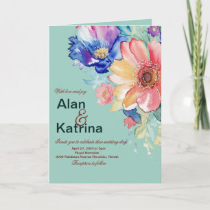 Convite Floral Ousado Verde Menta Casamento Dobrado