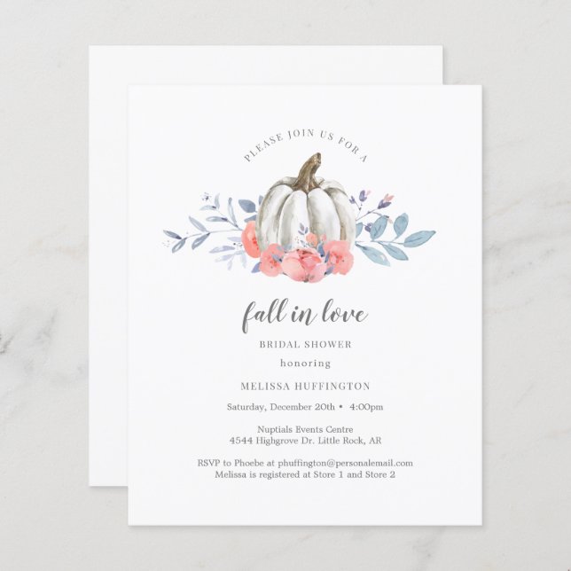 Convite Floral para Abóbora do Chá de panela Orçam (Frente/Verso)