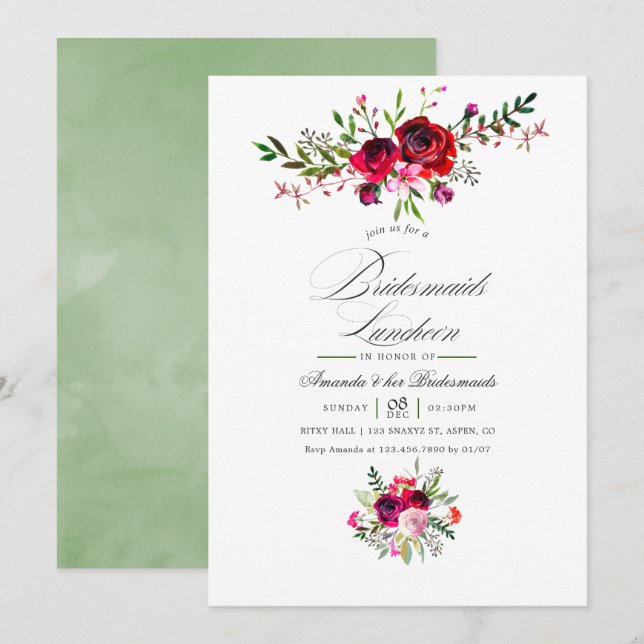 Convite Floral para Almoço de Damas de Honra de Ou (Frente/Verso)