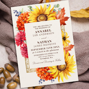 Convite Floral para Aquarela de outono Elegante