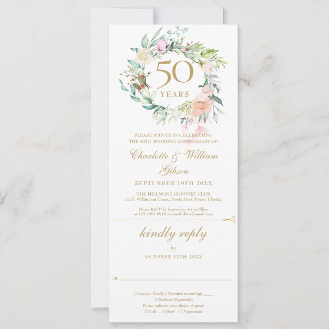 Convite Floral para Bodas de Ouro de 50 Anos (Frente)