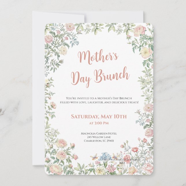 Convite Floral para Brunch do Dia das Mães (Frente)