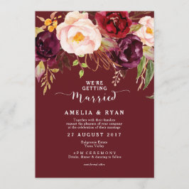 Convite Floral para Casamento Burgundy Marsala