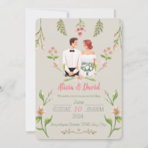 Convite Floral para Casamento com Noiva e Noiva