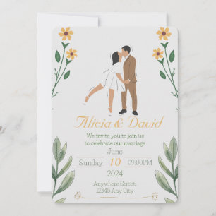 Convite Floral para Casamento com Noiva e Noiva