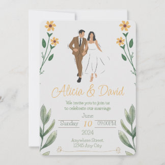 Convite Floral para Casamento com Noiva e Noiva