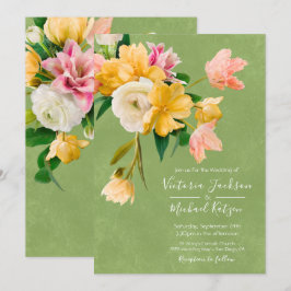 Convite Floral para Casamento de Bold e Bright Blo