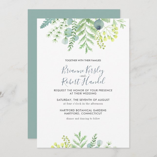 Convite Floral Para Casamento De Eucalyptus Foliag (Frente/Verso)