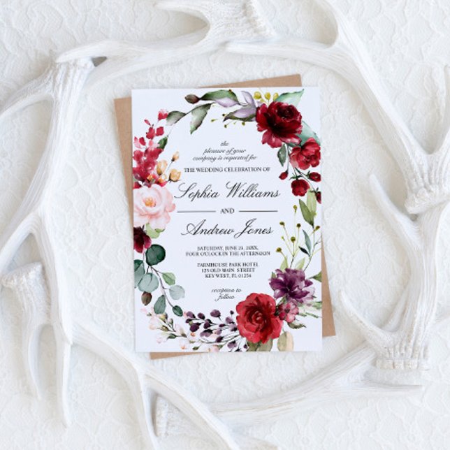 Convite Floral para Casamento de Marsala Rosa (Criador carregado)