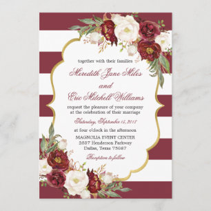 Convite Floral para Casamento de Marsala Striped