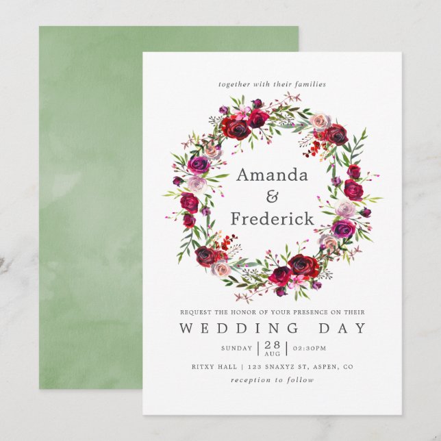 Convite Floral para Casamento de Outono (Frente/Verso)