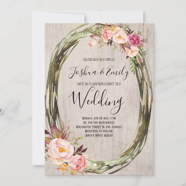 Convite Floral para Casamento de Peony de Blush Ro (Frente)